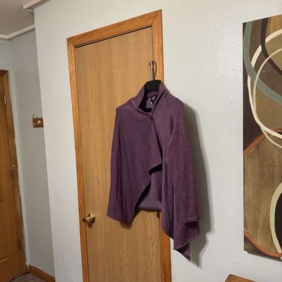 Bobeau Small Solid Mauve One-Button Drape Wrap Asymmetrical Cardigan - EUC - Picture 1 of 4